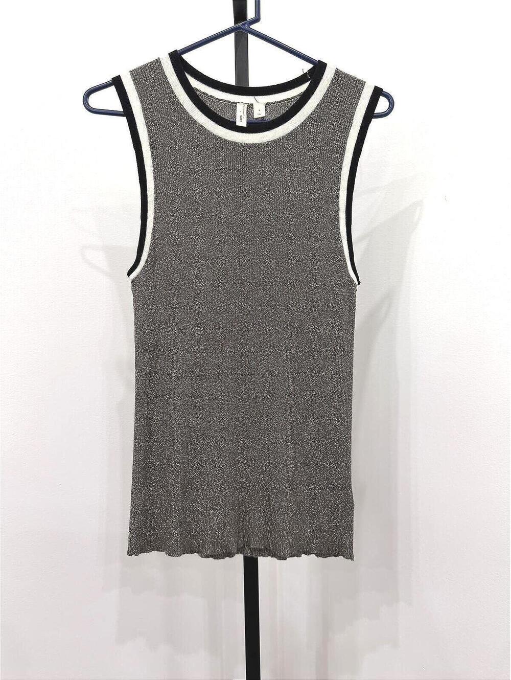 Moth Anthropologie Metallic Knit Sleeveless Tank Top Size M Gray Black Cream